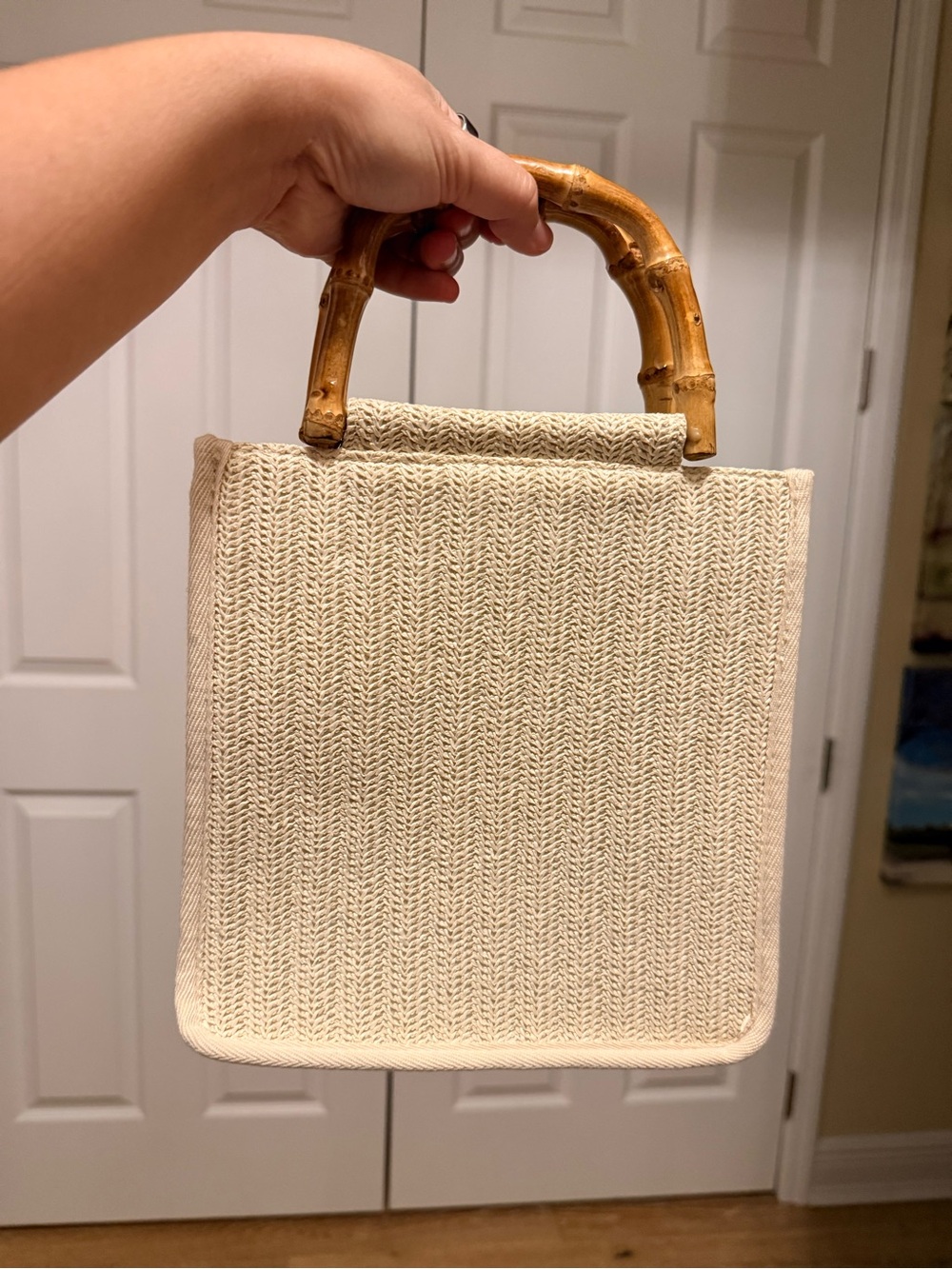 Tommy Bahama Neutral Crochet Tote Crossbody with Bamboo Handles NWOT